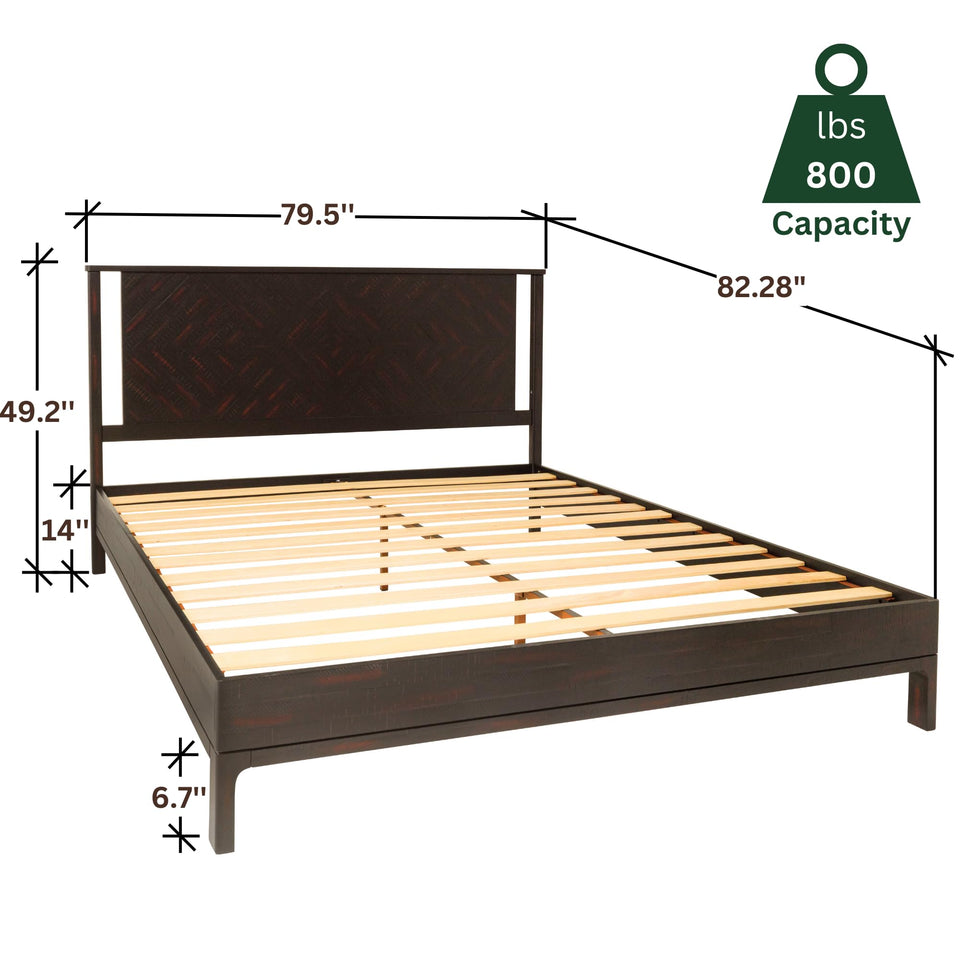 Bme Vivian 14 Inch Deluxe Bed Frame with Headboard, Rustic & Scandinavian Style with Solid Acacia Wood, No Box Spring Needed, 12 Strong Wood Slat Support, Easy Assembly, King, Rustic Golden Brown