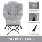 LITA Lazy Chair with Ottoman, Modern Accent Leisure Upholstered Lazy Sofa Armchair, Contemporary Lounge Reading Chair with Armrests and a Side Pocket for Living Room, Bedroom & Small Space, Dark Grey