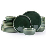 GBHOME Ceramic Dinnerware Sets for 8, 24 Pieces Stoneware Plates and Bowls Sets, Scratch Resistant Dishes, Dishwasher & Microwave Safe, Reactive Glaze-Green Wheat
