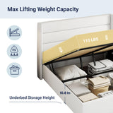 Allewie King Size Lift Up Storage Bed, Modern Wingback Headboard, Hydraulic Support, No Box Spring Needed, Light Beige