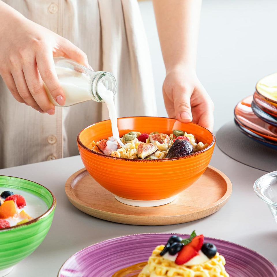vancasso Bonita Dinnerware Set 24 Pieces Blue Stoneware Service for 6, Handpainted Spirals Pattern Stoneware Combination Set