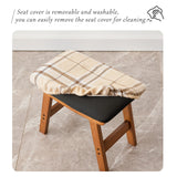 Foot Stool,Ottoman,Bamboo Small Sofa Foot Rest Under Desk,Extra Seating for Living Room, Bedroom and Kitchen(Brown Stool Legs - Beige Surface)