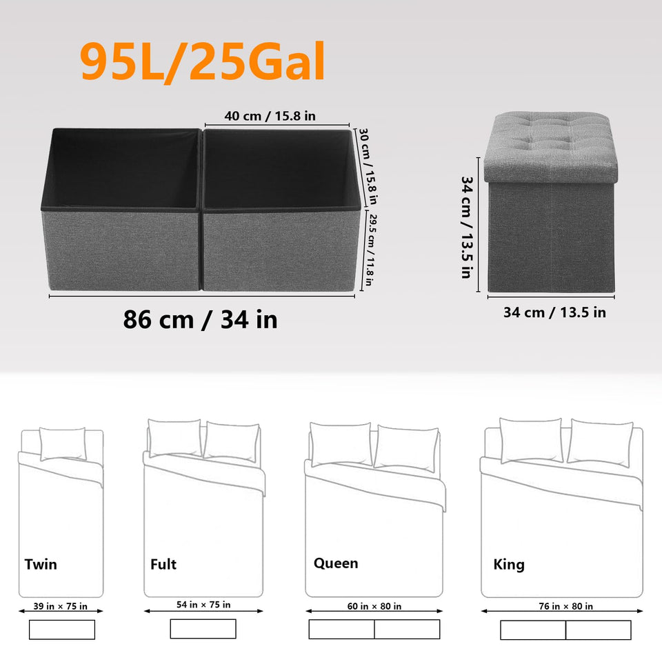 AmasSmile Footrest Ottoman Bench with Storage,34Inch Black Leather Footstool, Coffee Table, Padded Seat, Storage Chest,Blanket Store with Flipping Lid for Livingroom and Bedroom