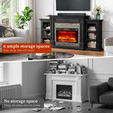 80" Fireplace TV Stand for TVs Up to 90 Inch, Electric Fireplace with Mantel, Farmhouse Entertainment Center with Storage, Realistic Stacked Stone Surround with Remote Control for Living Room