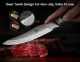 SYOKAMI Steak Knives Set of 8, 4.8 Inch High-Carbon Japanese Stainless Steel Non-serrated Steak Knife with Wood Handle, Damascus Pattern Full Tang Design, Razor-Sharp Dinner Knives with Gift Box