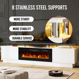 OneBlis 70" TV Stand for Living Room, Modern Entertainment Center & Media Console, Fits TVs up to 80", Storage Cabinet with Shelves, 36" Electric Fireplace with LED Flame (All Black)