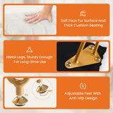 Sweetcrispy Vanity Stool Chair with Storage, Ottoman Faux Fur Soft Padded Makeup Footstools Seat with 4 Metal Legs Anti-Slip Adjustable Feet Modern Cute Small Footrest for Home Entryway Bedroom White