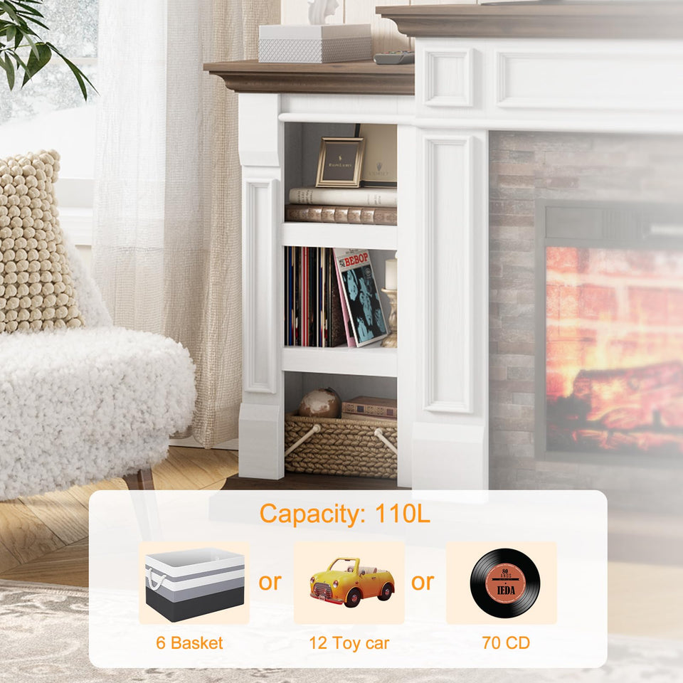 LGHM 72" Electric Fireplace with Mantel, Fireplace TV Stand for TVs Up to 80 Inch, Modern Entertainment Center with Storage, Realistic Stacked Stone Surround with Remote Control for Living Room