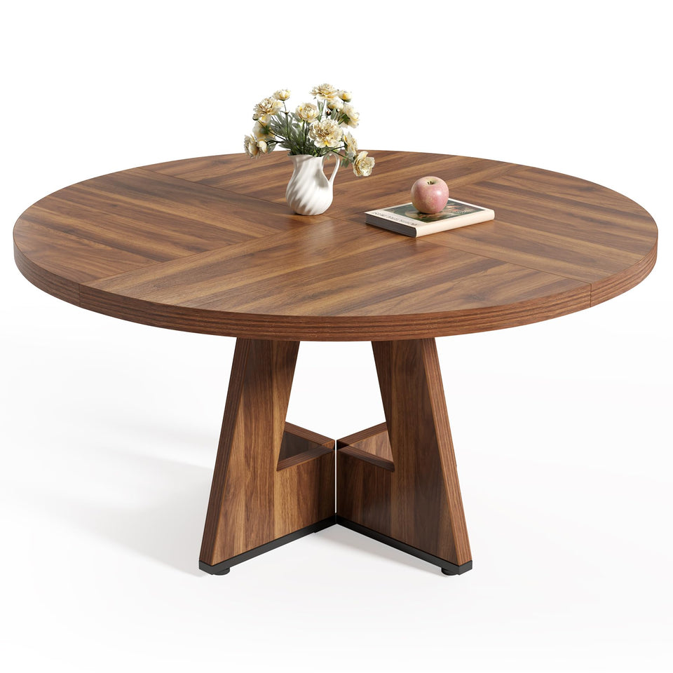 LITTLE TREE Round Dining Table for 4-6 People, 47 Inches Dining Room Table with Wooden Pedestal Base, Brown Dinner Tables, Circle Kitchen Tables for Dining Room, Kitchen, Living Room(Table Only)
