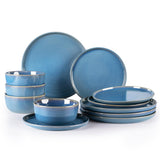 GBHOME Ceramic Dinnerware Sets for 8, 24 Pieces Stoneware Plates and Bowls Sets, Scratch Resistant Dishes, Dishwasher & Microwave Safe, Reactive Glaze-Green Wheat