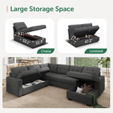 HONBAY Sectional Sleeper Sofa Pull Out Bed with Storage Chaise, Sectional Sofa Couch, Sleeper Couch Bed for Living Room, Dark Grey