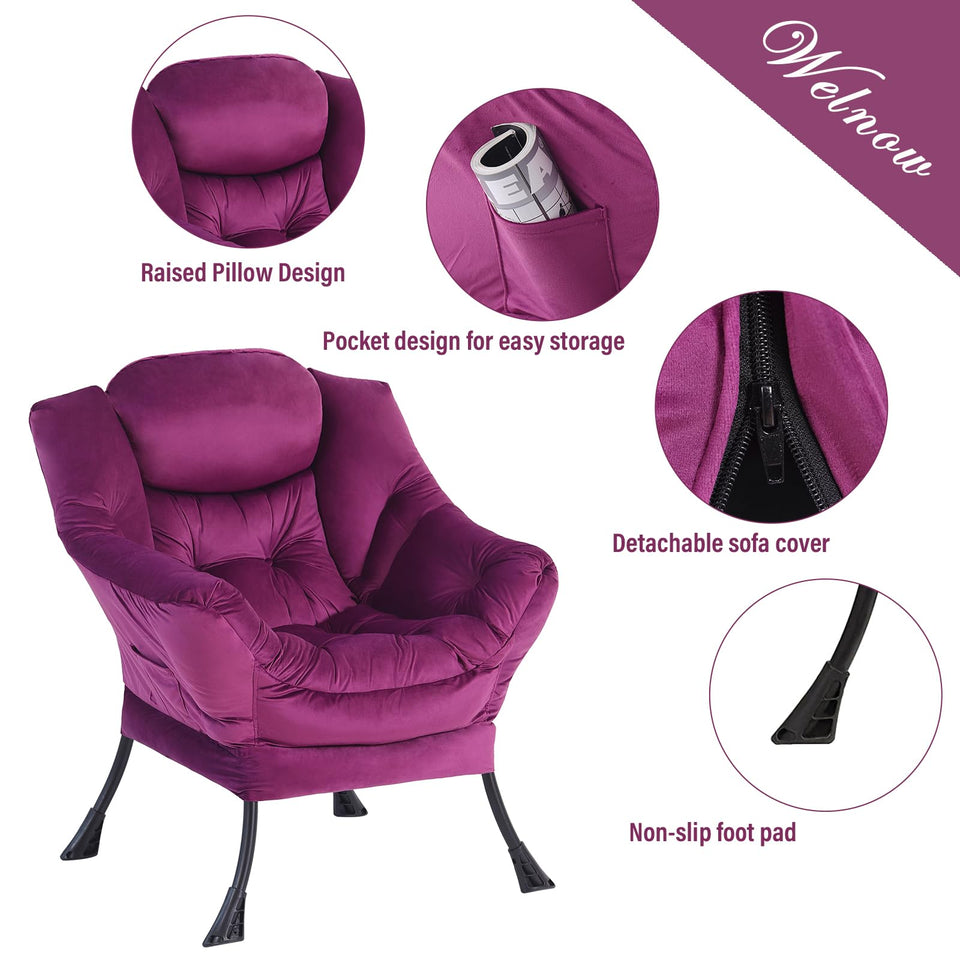 Welnow Lazy Chair with Ottoman, Modern Lounge Accent Chair with Armrests and a Side Pocket, Leisure Sofa Armchair, Reading Armchair with Footrest for Small Space, Dark Grey