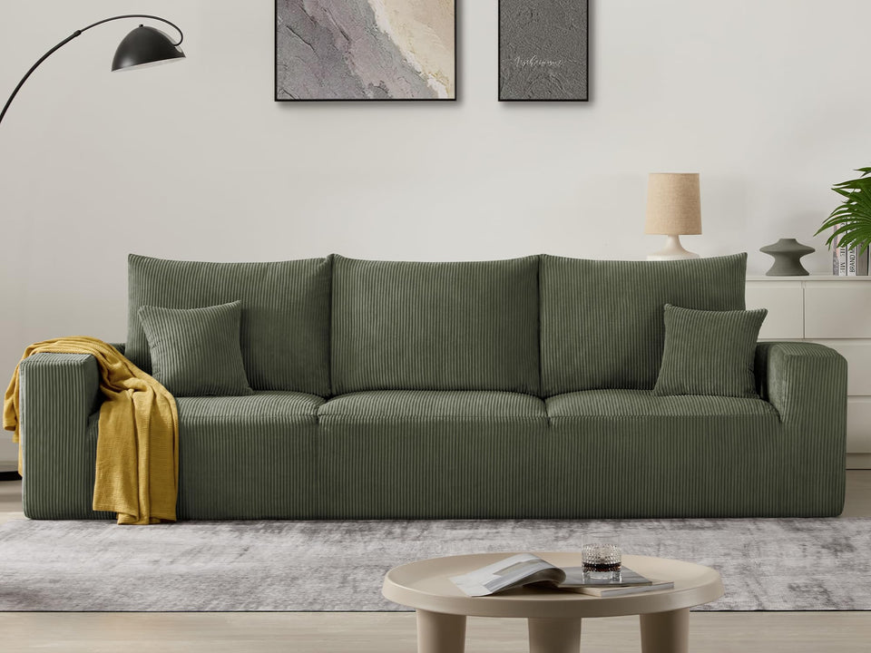 Sectional Cloud Boneless Sofa Couches for Living Room-113'' Beige 3 Seater U-Shaped Modern Lounge Couch-No Assembly Modular Corduroy Convertible Sponge Sleeper Sofas with Chaise for Home House