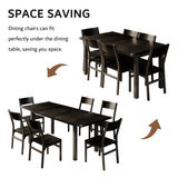 iPormis 7-Piece Dining Table Set with 6 Chairs, 63" Extendable Kitchen Table & Chairs Set for 4-6, Dining RoomTable with Solid Metal Frame & MDF Board, Perfect for Small Space, Easy Assembly, Walnut