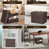 Storage Ottoman Foot Rest Stool, Foldable Leather Footstool Storage Bench with Thicker Foam Padded Seat. Foot Rest Under Desk for Living Room Bedroom 350 lbs, 17x13x13 in, Brown