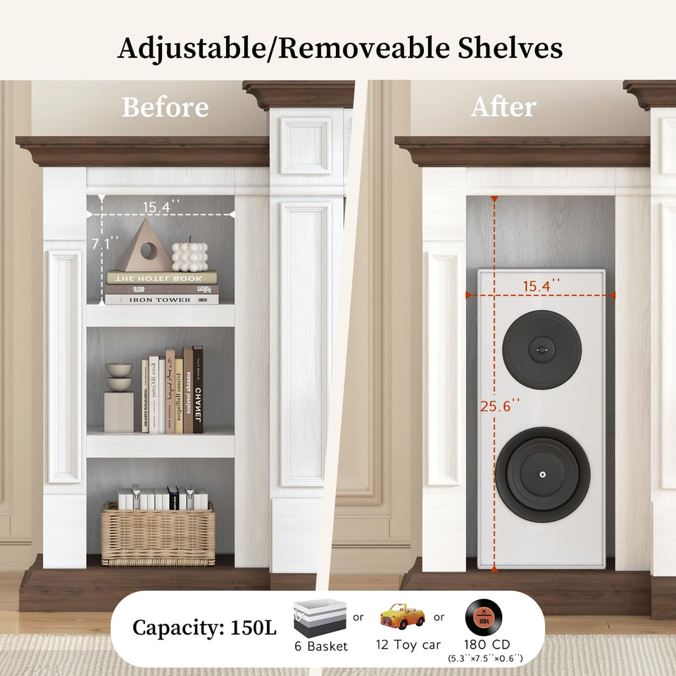 80" Fireplace TV Stand for TVs Up to 90 Inch, Electric Fireplace with Mantel, Farmhouse Entertainment Center with Storage, Realistic Stacked Stone Surround with Remote Control for Living Room