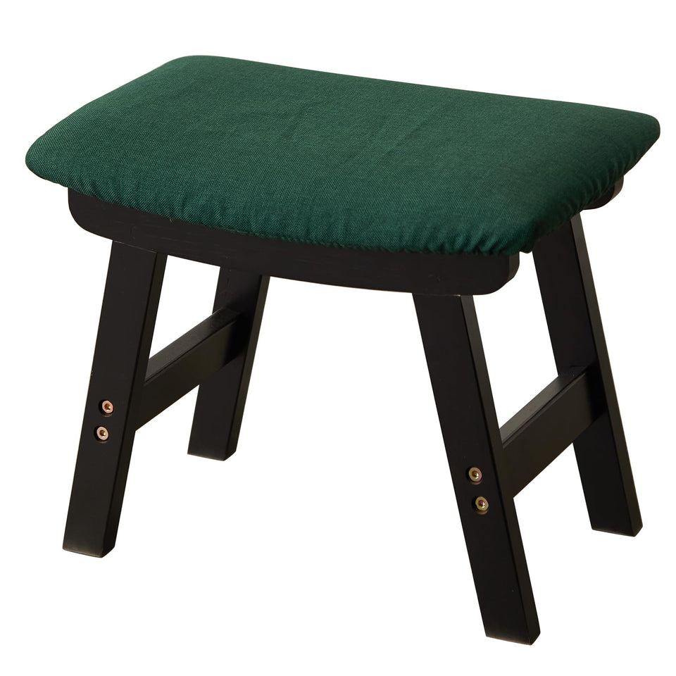 Foot Stool,Ottoman,Bamboo Small Sofa Foot Rest Under Desk,Extra Seating for Living Room, Bedroom and Kitchen(Brown Stool Legs - Beige Surface)