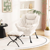 Welnow Lazy Chair with Ottoman, Modern Lounge Accent Chair with Armrests and a Side Pocket, Leisure Sofa Armchair, Reading Armchair with Footrest for Small Space, Dark Grey