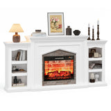 LGHM 72" Electric Fireplace with Mantel, Fireplace TV Stand for TVs Up to 80 Inch, Modern Entertainment Center with Storage, Realistic Stacked Stone Surround with Remote Control for Living Room