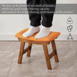 Foot Stool,Ottoman,Bamboo Small Sofa Foot Rest Under Desk,Extra Seating for Living Room, Bedroom and Kitchen(Brown Stool Legs - Beige Surface)