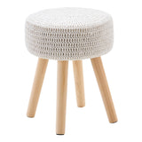 Wimarsbon Pouf Ottoman, 100% Cotton Knitted Boho Footstool, Round Footrest with Non-Skid Wood Legs, Home Décor Handmade Pouffe, Leisure Floor Step Stool for Living Room (Beige)