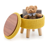 Wimarsbon Pouf Ottoman, 100% Cotton Knitted Boho Footstool, Round Footrest with Non-Skid Wood Legs, Home Décor Handmade Pouffe, Leisure Floor Step Stool for Living Room (Beige)