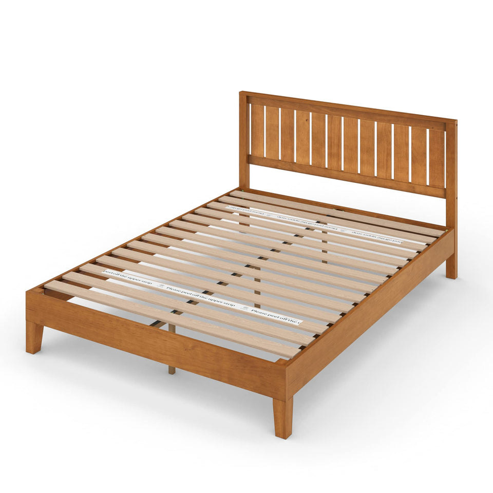 ZINUS Vivek Deluxe Wood Platform Bed Frame with Headboard, Wood Slat Support, No Box Spring Needed, Easy Assembly, Queen