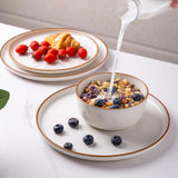 GBHOME Ceramic Dinnerware Sets for 8, 24 Pieces Stoneware Plates and Bowls Sets, Scratch Resistant Dishes, Dishwasher & Microwave Safe, Reactive Glaze-Green Wheat