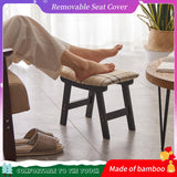 Foot Stool,Ottoman,Bamboo Small Sofa Foot Rest Under Desk,Extra Seating for Living Room, Bedroom and Kitchen(Brown Stool Legs - Beige Surface)