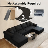 135.4" Cloud Modular Sectional Couch with 1 Ottoman,Modern Minimalist Upholstered Couches, Comfort U Shaped Sofa for Living Room,Deep Seat Corner Couch，No Assembly Required (Black,Left Facing Chaise)
