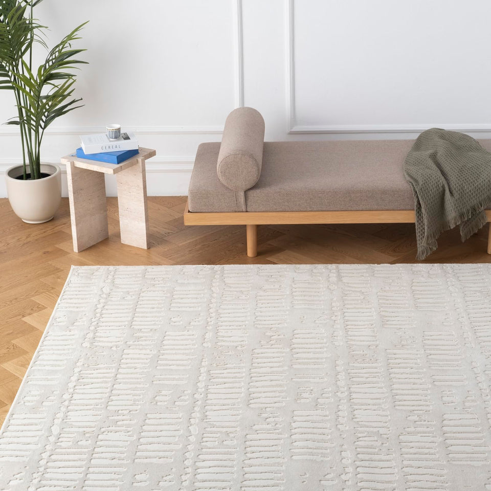 Revival Rugs Shell 5'3"x7'10" Washable Area Rug for Living Room Bedroom - 100% Recycled Oeko-TEX Certified, Medium Pile, Beige, Cream