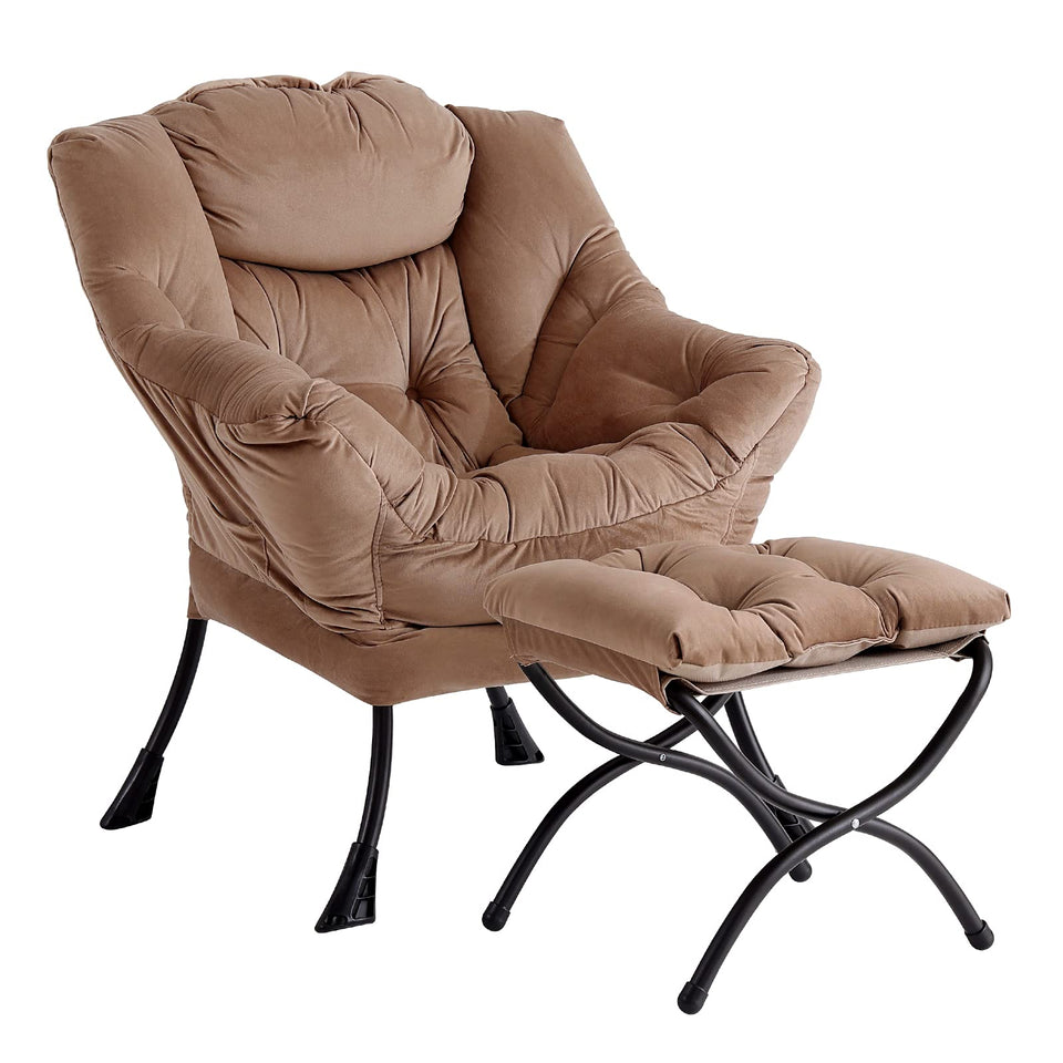 LITA Lazy Chair with Ottoman, Modern Accent Leisure Upholstered Lazy Sofa Armchair, Contemporary Lounge Reading Chair with Armrests and a Side Pocket for Living Room, Bedroom & Small Space, Dark Grey