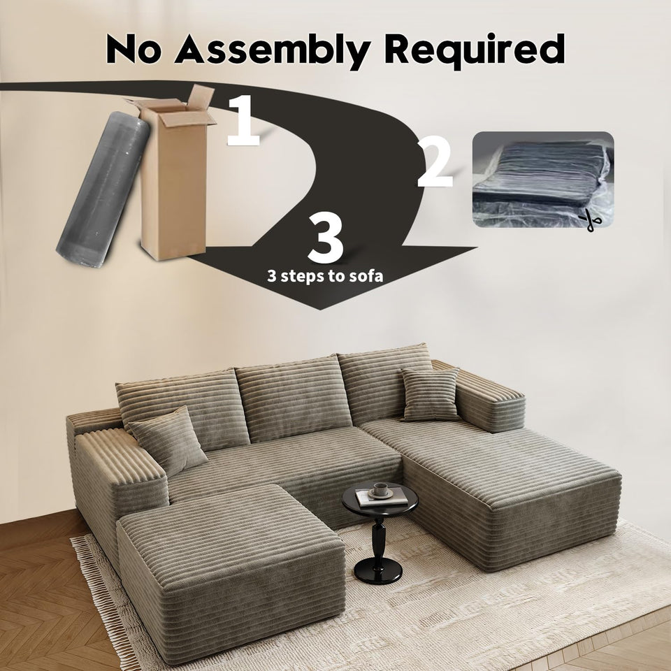 135.4" Cloud Modular Sectional Couch with 1 Ottoman,Modern Minimalist Upholstered Couches, Comfort U Shaped Sofa for Living Room,Deep Seat Corner Couch，No Assembly Required (Black,Left Facing Chaise)