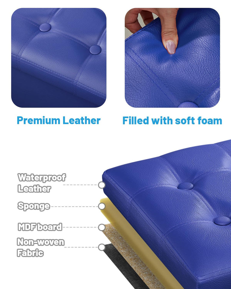 AmasSmile Storage Ottoman Folding Foot Rest Stool, Leather Footstool Bench, Short Ottoman Stool, Storage Foot Rest Store, Books (Black, 17" D x 13" W x 13" H)