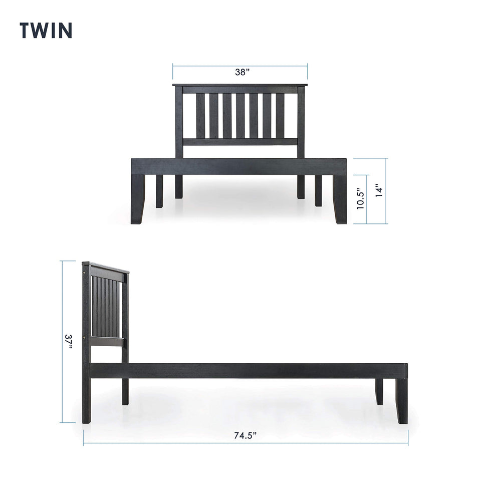 Mellow Naturalista Classic 12-Inch Solid Wood Platform Bed | Wooden Slats, No Box Spring Needed, Easy Assembly | Full, Espresso