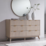 T4TREAM Fluted 7 Drawers Dresser, 54" Wide Modern Chest of Drawers with Faux Marble Top, Curved Profile Design, Dresser TV Stand, Wood Drawer Organizer for Bedroom, Living Room, Hallway, Natural Oak