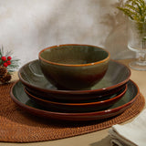 Pokini 24 Piece Dinnerware Sets for 8, Modern Stoneware Plates and Bowls Setst, Perfect for Family Gatherings & Holiday Celebrations, Easy Cleaning Dishes Set, Stack Compactly Dishware, Brown Green