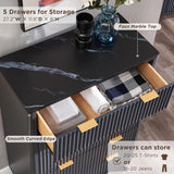 T4TREAM Fluted 7 Drawers Dresser, 54" Wide Modern Chest of Drawers with Faux Marble Top, Curved Profile Design, Dresser TV Stand, Wood Drawer Organizer for Bedroom, Living Room, Hallway, Natural Oak