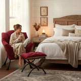 LITA Lazy Chair with Ottoman, Modern Accent Leisure Upholstered Lazy Sofa Armchair, Contemporary Lounge Reading Chair with Armrests and a Side Pocket for Living Room, Bedroom & Small Space, Dark Grey