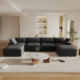 160.6" Cloud Couch Modular Sectional Sofa for Livingroom,Oversized Convertible Sofa with Storage Ottomans,6 Seat Wide Couches,Cushion Covers Removable (Khaki, 6 Seater)