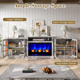 LUXOAK 97" Farmhouse TV Stand with 33" Fireplace for TVs up to 100", Media Entertainment Center with Large Storage Cabinet and Adjustable Shelves for Living Room, White/Barnwood