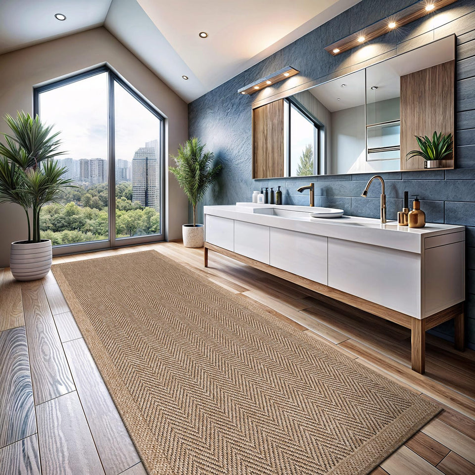 CAMILSON Easy Jute Rug 10x14, Indoor Outdoor Natural Color Fiber Area Rugs for Living Room Patio and Kitchen Rug, Sisal Boho Woven Design, Easy-Cleaning, Washable Outside Carpet Alfombras (10 x 14)