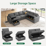 HONBAY Sectional Sleeper Sofa with Pull Out Bed, U Shaped Couch with Storage, Modular Sectional Couches for Living Room, Dark Grey