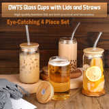 DWTS DANWEITESI Glass Cups with Lids and Straws 4 pcs,16oz Drinking Glasses Set for Coffee Bar Accessories,Iced Coffee Cups with Lids,Matcha Cup Glass Tumbler Reusable for Gifts