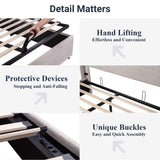 Allewie King Size Lift Up Storage Bed, Modern Wingback Headboard, Hydraulic Support, No Box Spring Needed, Light Beige