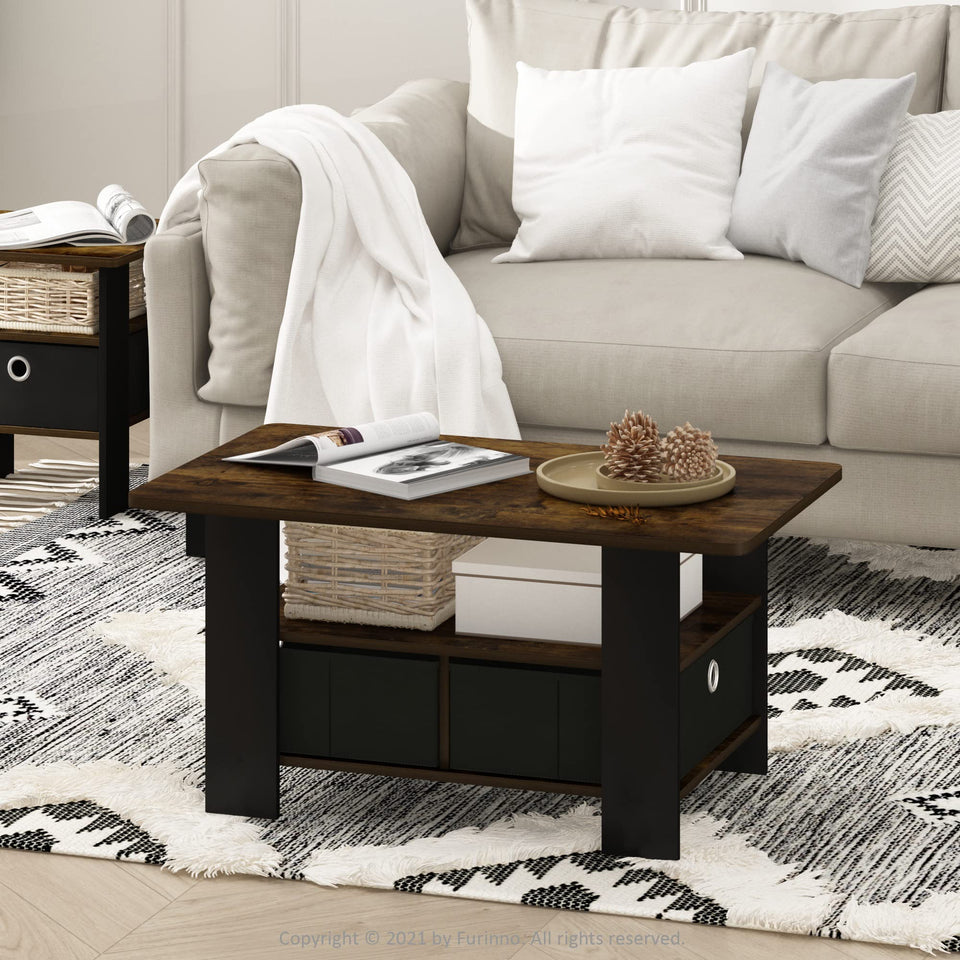 FURINNO Turn-N-Tube Coffee Table, 31.22D x 15.5W x 15.8H in, French Oak Grey/Black/Black