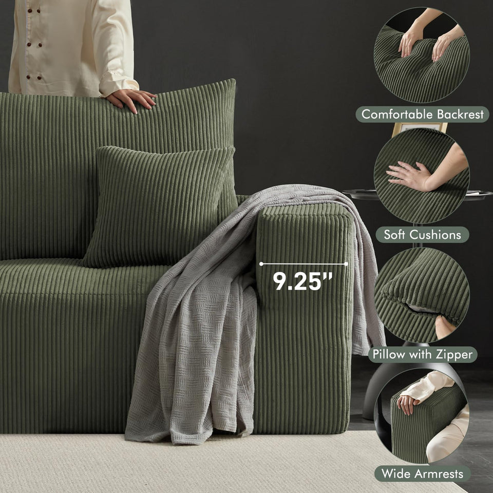 Boneless Sectional Cloud Couch Sofa for Living Room, 112" U-Shaped Modular Modern Lounge Sleeper Black Couches with Chaise, No Assemble, Cordury Compression Upholstered Sofas