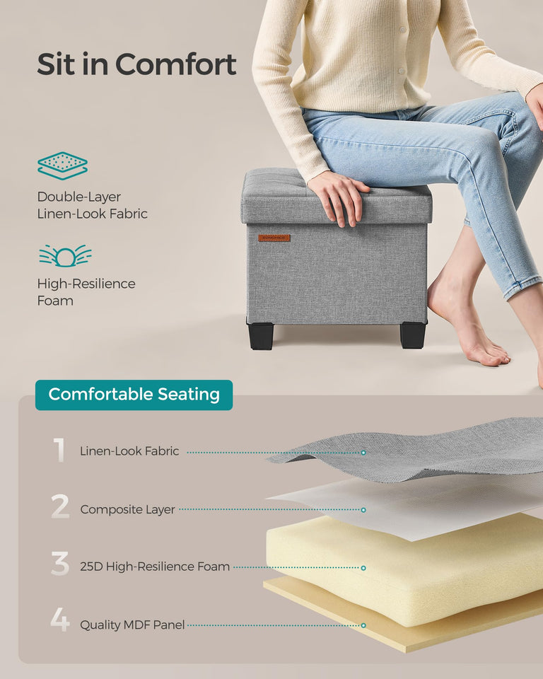 SONGMICS 15 Inches Cube Storage Ottoman, Bedroom Bench with Storage, Foot Stool with Feet, Holds Up to 660 lb, Dark Gray ULSF14GYZ