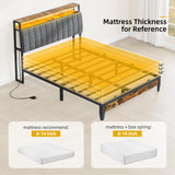 YITAHOME King Size Bed Frame with Adjustable Headboard, 4 Storage Drawers and RGB LED Lights, Velvet Upholstered Platform Bed with USB Ports, No Box Spring Needed, Fast Assembly, Noise-Free, Black