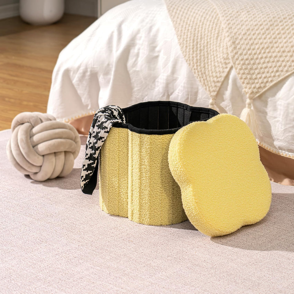 B FSOBEIIALEO Storage Ottoman Cube, Flowers Shaped Ottomans with Storage Foot Stool Footrest for Lving Room, Boucle Ottoman Seat for Dorm Room,Faux Teddy Fur, Cream White 12.6"x12.6"x12.6"
